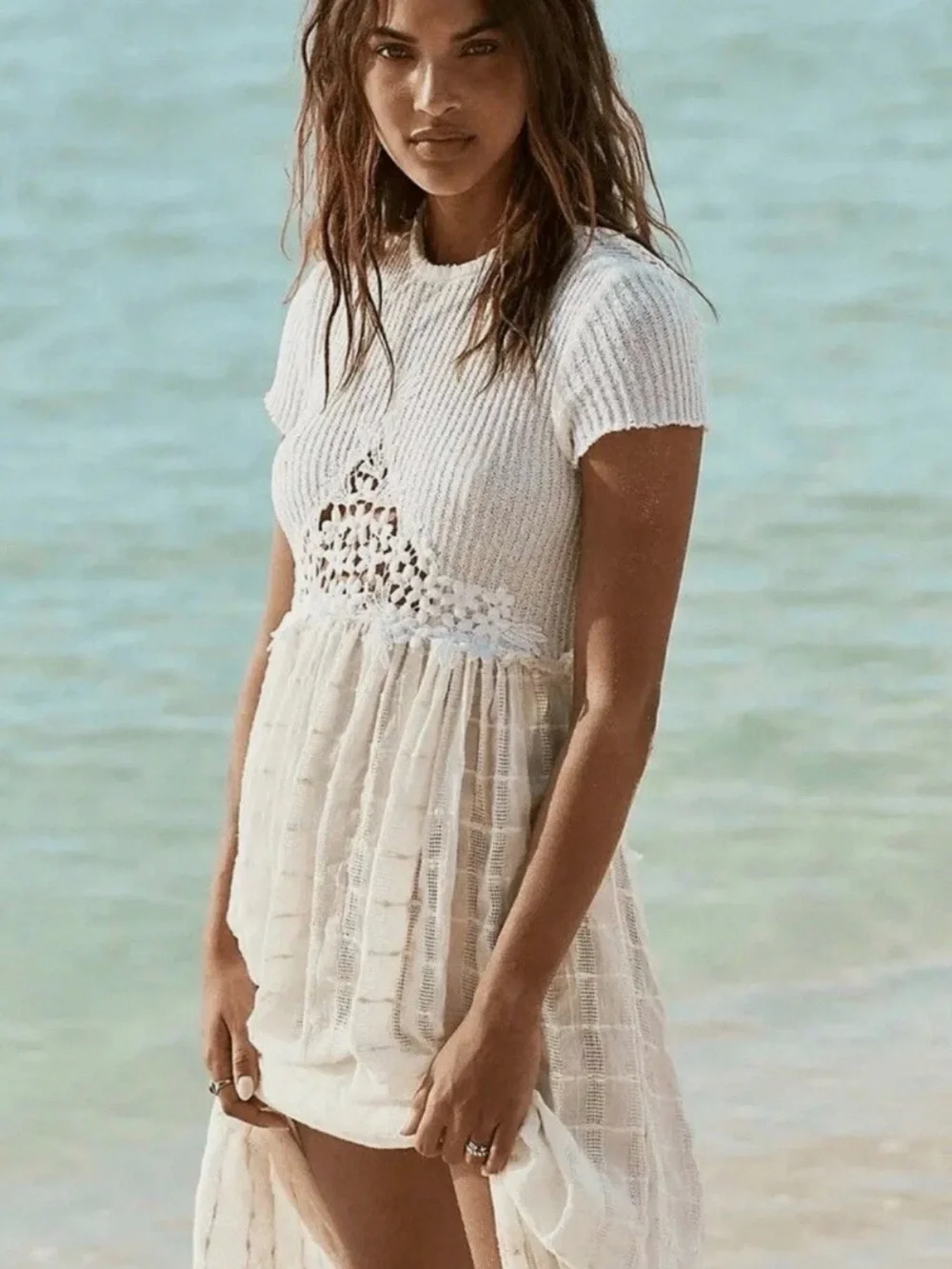 Free People Serenity White Lace Maxi Dress XL Open Back Boho Beach NWT